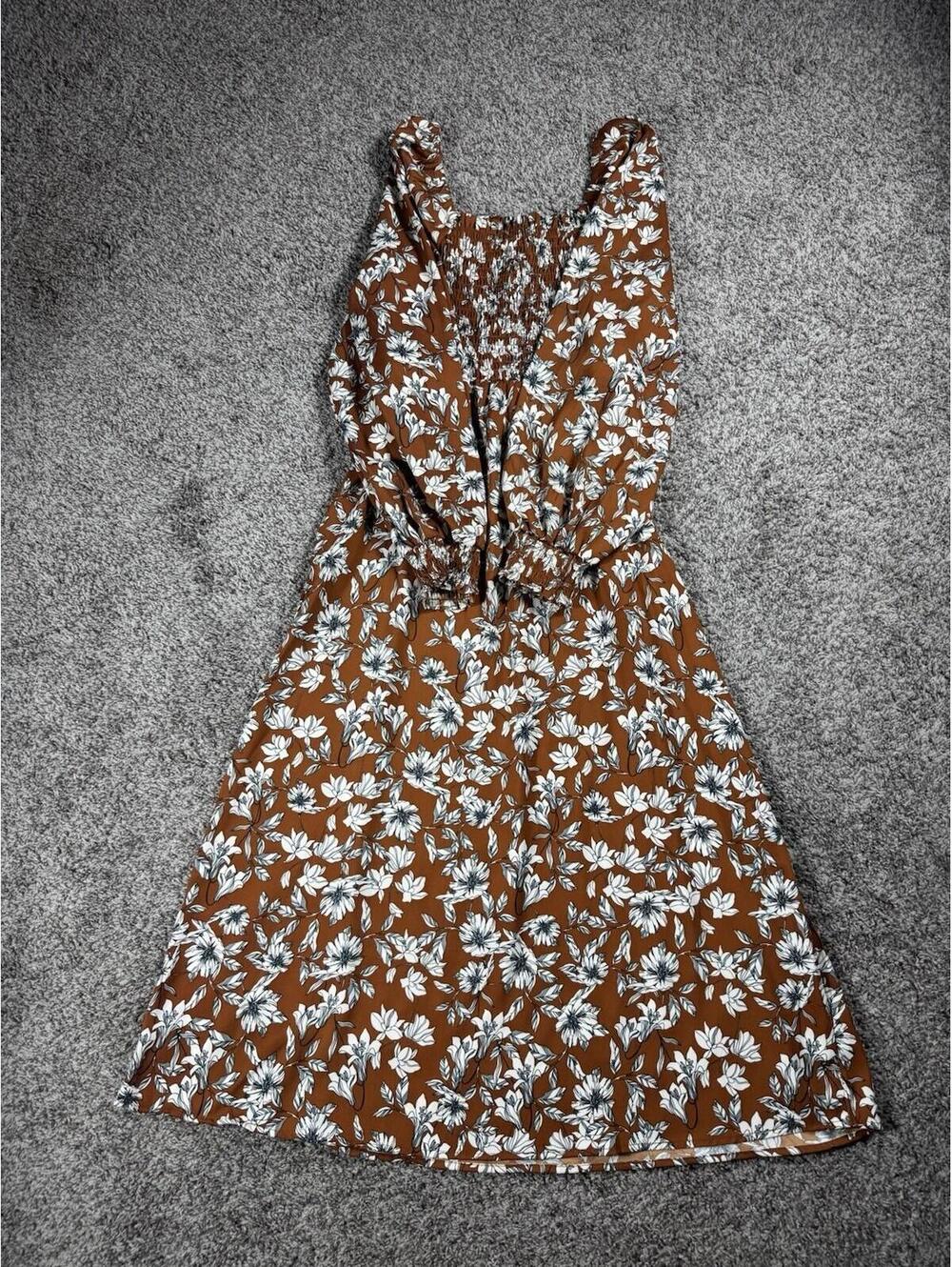 La Ligne Cottagecore Floral Maxi Dress Size M Rust Long Sleeve Boho - Picture 2 of 9
